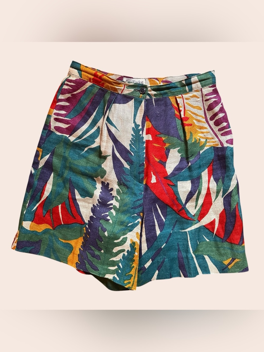 Ann Taylor Tropical Leaf Print Shorts in Green, Teal, Purple, Mustard and Red